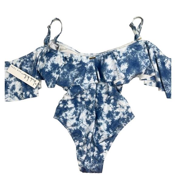 NICOLE MILLER Women's Blue Tie Dye  Cold Shoulder One Piece Swimsuit Small NWT - Picture 8 of 11